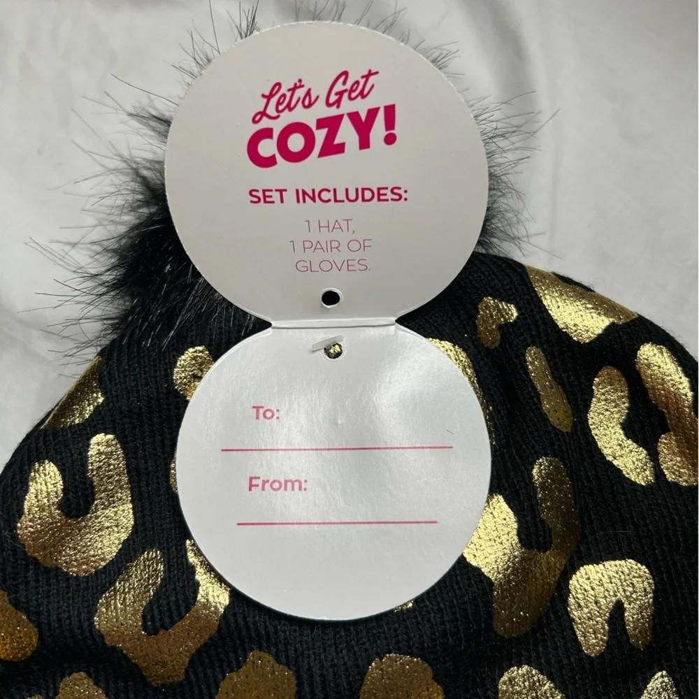 Justice girls hat/gloves set black/ gold foil‎